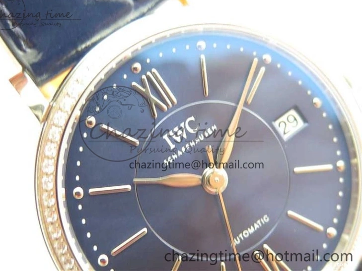 MIROTIME 0429 Portofino 37mm SS V7F 1:1 Best Edition Blue Dial Diamonds Bezel on Blue Leather Strap A Chic 7093